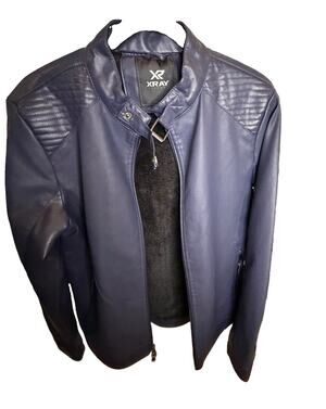 XRAY Jeans Men’s Navy Faux Leather Moto Jacket Faux Shearling Lined Small NWT